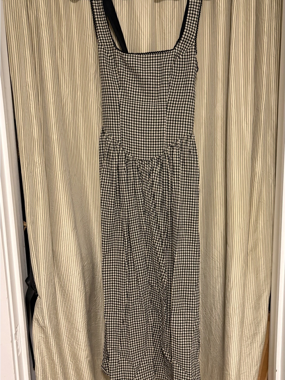Rumored Black & Cream Gingham Square-Neck Midi Dress - Picture 4 of 5